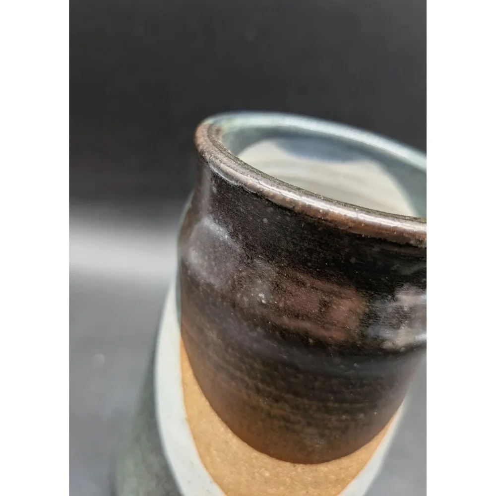 Studio Pottery Vase Abstract Multi Glaze Stoneware Vessel Signed 5.5